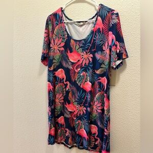 Flamingo Pink and Blue T-Shirt Dress Size Large